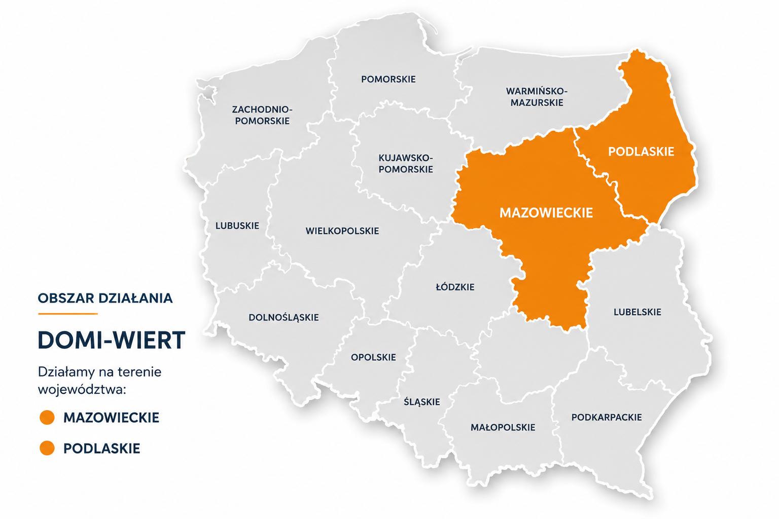 Mapa Polski z zaznaczonym województwem mazowieckim i podlaskim